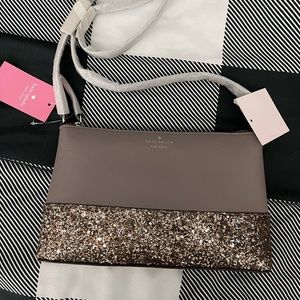 Kate Spade pewter glitter crossbody bag NWT new with tags